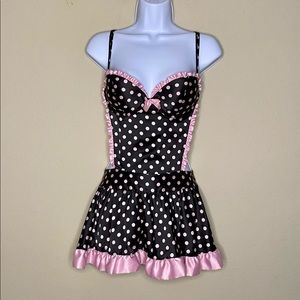 VICTORIA’S SECRET Black Pink Dot Apron Teddy 34C